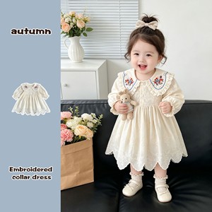 Vestito in cotone stile foresta per bambine, nuovo arrivo, con ricami floreali, colletto a revers, maniche lunghe, modello <span class=keywords><strong>principessa</strong></span> - Product Image 2