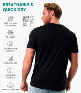Maglietta <span class=keywords><strong>Intima</strong></span> a Maniche Corte da <span class=keywords><strong>Uomo</strong></span> in 100% <span class=keywords><strong>Lana</strong></span> Merino, Tinta Unita, Stile Vintage - Product Image 2