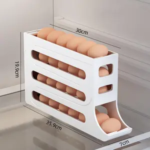 Almacenamiento de huevos, organizador de refrigerador, caja de almacenamiento de huevos, contenedor de almacenamiento de huevos rodante automático transparente