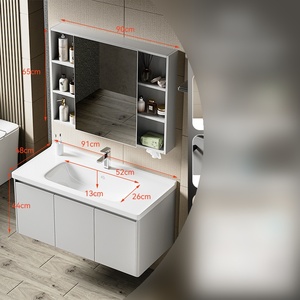 Gabinete de Baño de Aluminio con Lavabo de Cerámica, Espejo LED y Gran Capacidad de Almacenamiento, Estilo Práctico y Totalmente Impermeable - Product Image 1