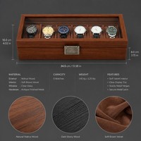 Boîte de présentation de montres en bois de noyer de luxe personnalisable avec coussin en velours brun doux, charnières métalliques vintage, logo personnalisé