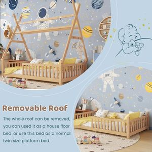 <span class=keywords><strong>Lit</strong></span> <span class=keywords><strong>tipi</strong></span> moderne en pin massif avec lumières LED, rails de <span class=keywords><strong>lit</strong></span> et sommier à lattes pour enfants (garçons et filles), sans sommier intégré - Product Image 4