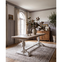 Table à manger vintage en bois vieilli, table longue à colonnes romaines, bureau de style français pour salle à manger à domicile