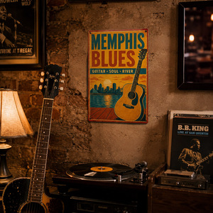 <strong>Vintage</strong> Blues Road Tin Sign Retro Metal Sign Old Fashioned Guitar <strong>Music</strong> Bar Highway Wall Decor <strong>Poster</strong> - Product Image 3