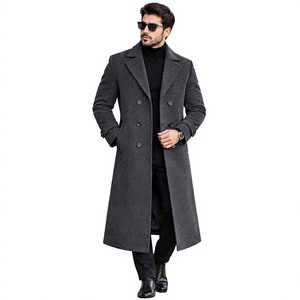 <b>Men</b>’s Premium Wool Blend Long <b>Overcoat</b> Double Breasted Tailored Winter Coat Classic Charcoal <b>Grey</b> Business Formal Trench Coat - Product Image 1