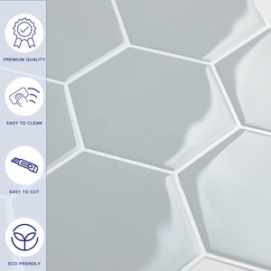Stock local US : Carreaux muraux souples gris hexagonaux en <span class=keywords><strong>vinyle</strong></span> 3D, autocollants mosaïques auto-adhésifs, imperméables, pour décoration intérieure (10 feuilles) - Product Image 6