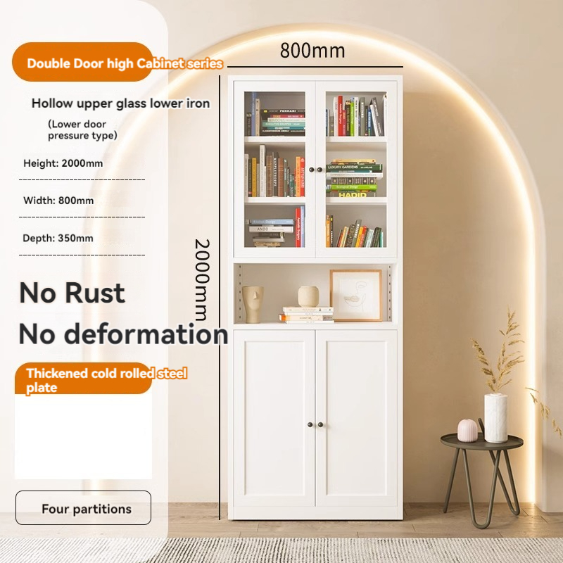 Floor to ceiling hollow top glass bottom iron bookshelf