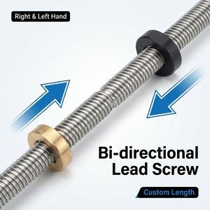 T8 T10 Loodschroef Rechts- en Linksdraad Tr8x1.5 Tr10x2 met messing/POM moeren voor 3D printer CNC Z-as Aangepaste Lengte - Product Image 1