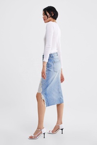 Moustache effet déchiré denim femmes jupes de mode stretch bleu <span class=keywords><strong>dames</strong></span> jeans jupes - Product Image 5