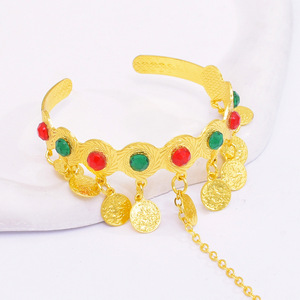 Bracciale di pietre preziose colorate con anello alla moda in lega con ciondolo a forma di moneta-Set di <span class=keywords><strong>gioielli</strong></span> medio-orientali in arabia da donna - Product Image 6