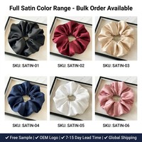 Chouchous en satin de luxe en gros, 6 couleurs unies : Noir, Bordeaux, Beige, Bleu marine, Blanc, Rose, Élastiques minimalistes pour cheveux, OEM, Marque privée
