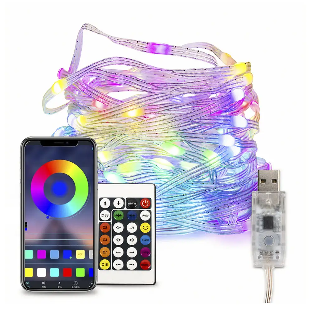 Feiertags-Outdoor Telefon-App-Steuerung Smart-Led flexible Farbpunkt-String Rgb Farbwechsel Weihnachtslicht LED