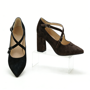 Zapatos de tacón de bloque vintage Mary <span class=keywords><strong>Jane</strong></span> de ante con correa cruzada y punta en pico para mujer, personalizados por el fabricante - Product Image 1