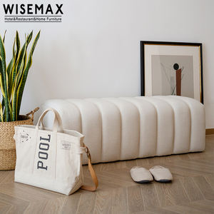 Muebles para el Hogar WISEMAX, Otomana Moderna <span class=keywords><strong>y</strong></span> Sencilla de Madera con Forma Rectangular, Taburete de Tela Tipo Peluche para Dormitorio - Product Image 5