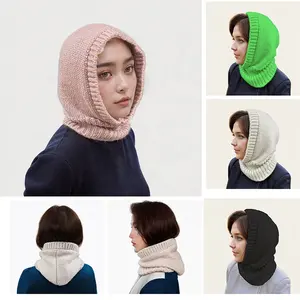 Classic Ribbed Knitted Hood Scarf Hat Thick Coldproof Balaclava Beanie Outdoor Cycling Neck Gaiter For Women Girls Autumn Winter