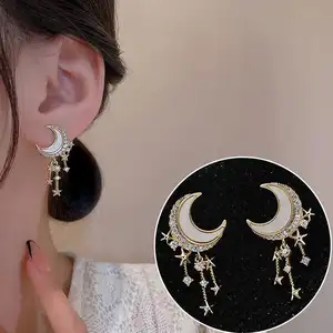 패션 문 스타 펜던트 귀걸이 2023 기질 라인 석 크리스탈 귀걸이 소녀 파티 보석 선물