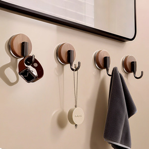 Wood Grain Suction Cup Hooks 4 Pack Removable For Towels Kitchen Bathroom Door Back - Product Image 1