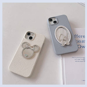 <span class=keywords><strong>Coque</strong></span> de téléphone miroir mignon dessin animé pour iPhone 17 16 15 14 13 12 Pro Max, housse de protection en cuir Pu décor strass pour femme - Product Image 5