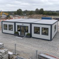 Bâtiment de bureau modulaire préfabriqué détachable en conteneurs, 3 unités, avec atelier, salle de bain et hall, pour espaces de travail de chantier