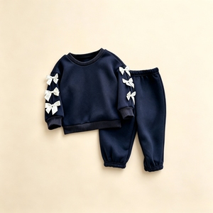 Conjunto Deportivo de Dos Piezas para Niñas con Diseño de Manga con Lazo, Sudadera Larga y Pantalones Deportivos, Ropa de Otoño y Primavera, Directo de Fábrica - Product Image 3