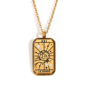 Y126 Vente en gros Collier <span class=keywords><strong>De</strong></span> Acero Inoxidable PVD 18k Plaqué or La Luna Carré Émail Tarot Carte Pendentif Bijoux <span class=keywords><strong>de</strong></span> mode Colliers - Product Image 6