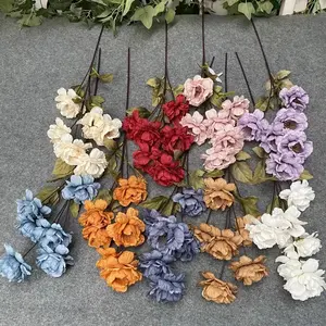 Arrangement de bouquet de fleurs séchées pivoine en velours blanc à 6 têtes Rose-Matériau Vase Décoration Arrangement de fleurs