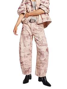 กางเกงยีนส์ขาทรงกระบอกพิมพ์ลาย Paisley สำหรับผู้หญิงสไตล์ตะวันตก - Product Image 5