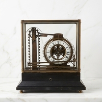 Horloge de table/bureau mécanique à roue à eau de style français, en bronze antique, avec roulement à billes industriel et bois de rose massif
