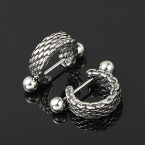<b>Titanium</b> Steel Huggie Earrings Geometric Woven Design Punk Style <b>Studs</b> CF110 - Product Image 2