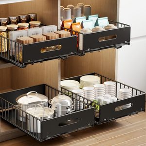 OEM Kitchen Cabinet Pull Out Basket 20-35L <b>Drawer</b> Type Minimalist Metal Storage Rack For Food Container Under Sink Use - Product Image 1