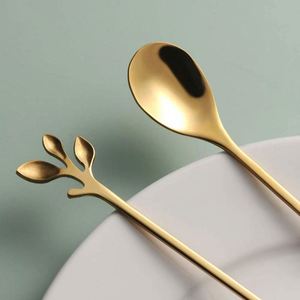 Stainless Steel Gold Leaf <b>Coffee</b> <b>Spoon</b> Creative Tableware Dessert <b>Spoons</b> Stirring Mixing <b>Spoon</b> for Sugar Cake - Product Image 6