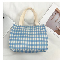 Bolso de lona a cuadros de gran capacidad, bolso de mano informal, bolso de hombro sencillo de estilo japonés y coreano para ir al trabajo, uso diario para estudiantes