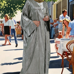 Cárdigan Brillante de Poliéster Transpirable, Abaya Abierta, Vestido Musulmán Modesto para Mujer, Ropa Islámica de Dubái 2024 - Product Image 2
