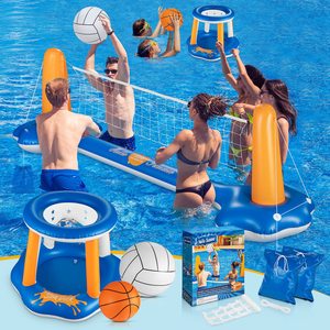 Campo de voleibol acuático Juego de deportes acuáticos inflables Red de voleibol y aros de baloncesto Piscina flotante Natación - Product Image 1