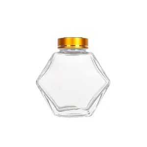 Groothandel Luxe 180Ml 360Ml 720Ml Hexagon Glazen Pot Met Deksel Containers Flessen Voor Jam Snoepjes Honing