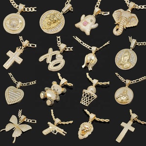 Pendentifs Hip-Hop en laiton plaqué or, sertis de zircone cubique, motifs lettres, animaux, ours, croix, pour collier DIY - Product Image 1
