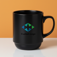 Mug à café en céramique noir mat, logo personnalisé, empilable, en grès, tasse à thé au lait pour le bureau et les cadeaux d'affaires