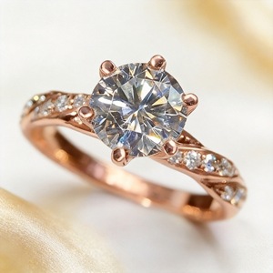 Anillo de Diamante Cultivado en Laboratorio de 1 Quilate con Certificado IGI de Lujo, Anillo de Compromiso de Oro Amarillo Sólido de 14K/18K con Banda Trenzada para Mujer - Product Image 1