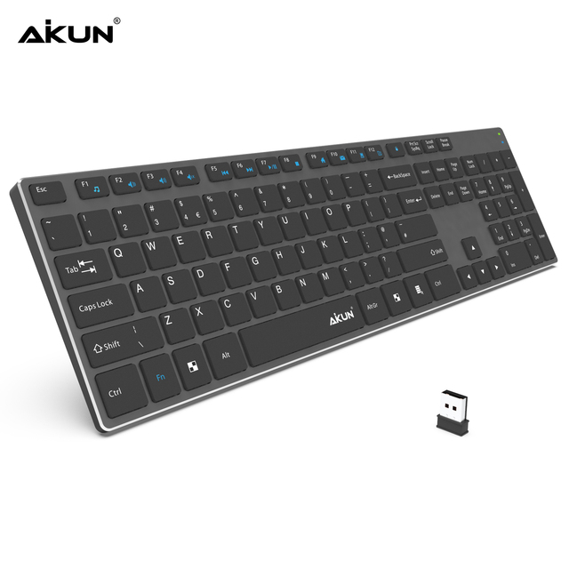AIKUN Rechargeable Wireless Aluminium Keyboard 106 Quiet Keys,13 Shortcuts, Numeric Keypad,Auto Power Saving,Scissor Switch