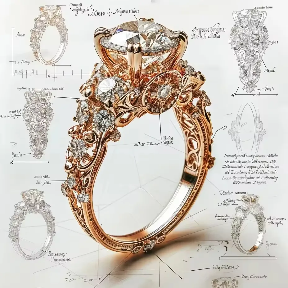 맞춤형 우아한 복고풍 숙녀 반지 18K 골드 문화 다이아몬드 보석 반지