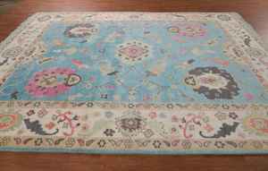 Nouveau Tapis de Salon Indien Oushak Fait Main Élégant en Coton 11' 9" X 8' 11" Tapis Noué Anti-Dérapant à Poils Plats Convivial pour Animaux de Compagnie - Product Image 5