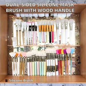 Dual Sided Silicone Facial Mask Brush Wood Handle Flat Applicator for Face <b>Foundation</b> Skincare - Product Image 2