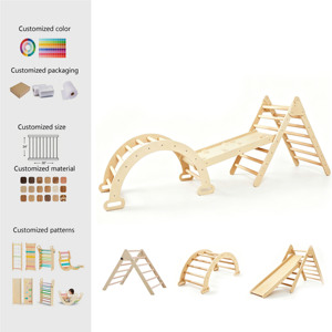 Ensemble de jeux d'escalade triangulaire en bois pour tout-petits, structure d'escalade intérieure avec arche, rampe et échelle - Product Image 1