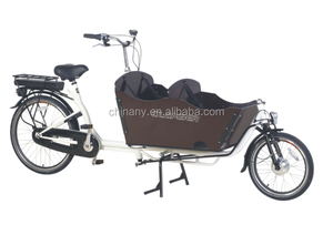 Vélo cargo électrique à trois roues de type Bakfiets néerlandais |   Vélo cargo familial <span class=keywords><strong>SHIMANO</strong></span> <span class=keywords><strong>Nexus</strong></span> <span class=keywords><strong>3</strong></span> <span class=keywords><strong>vitesses</strong></span> avec boîte en bois noire - Product Image 4