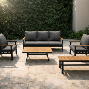 Ensemble de canapés de jardin en aluminium empilables pour l'extérieur, meubles de jardin en bois - Product Image 1