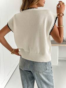 Suéter de <span class=keywords><strong>Punto</strong></span> de Cuello Redondo y Manga Corta para <span class=keywords><strong>Mujer</strong></span>, Diseño Simple, Versátil para Uso Diario (personalizable) - Product Image 2