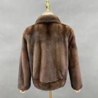 Manteau en fourrure de vison brun naturel de qualité supérieure, style col, longueur taille, pour femmes