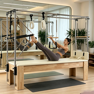 Lit de Pilates Reformer Cadillac de Luxe en Chêne Massif, Équipement Multifonctionnel avec Trapèze <span class=keywords><strong>pour</strong></span> l'<span class=keywords><strong>Exercice</strong></span> Personnel de Conditionnement Corporel - Product Image 1