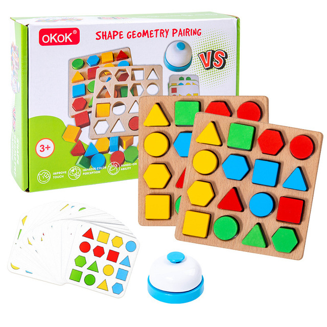 Wooden Kids Toys Geometric Shape Pairing Building Blocks Children's Thinking Training Two-player Tabletop Game Educational Toy