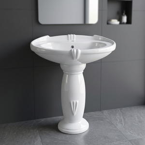 Vistaar Capri Ivory Ceramic Wash Basin with Full Pedestal Elegant Bathroom Sanitary Ware - Product Image 2